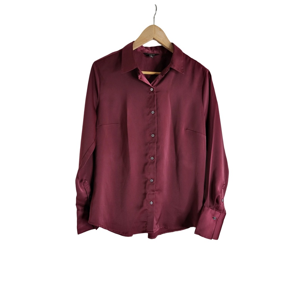 Banana Republic Burgundy Satin Button Down Long Sleeve Blouse M Romantic Goth